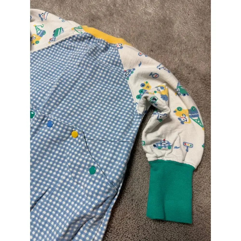 Vintage Rainbow Gymboree Infant Boys Blue Green Plaid Trucks One Piece 6-12 mo